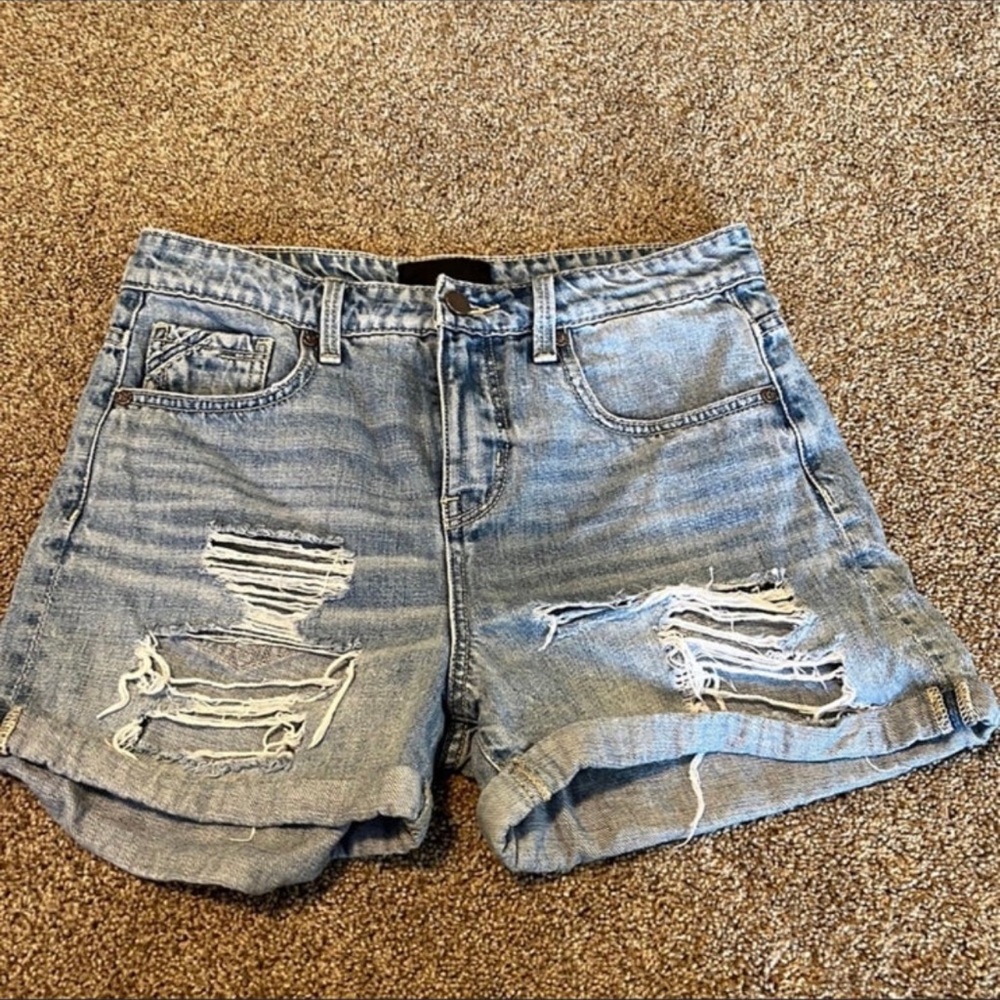 Buckle Black Jean Mom Shorts